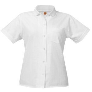 Girls White Jersey Knit Button-Front Short Sleeve Shirt - 8360